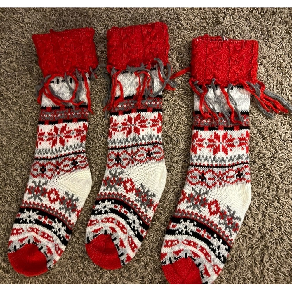 3 Aeropostale Christmas Stocking Sweater Knit Fringe Red Black Gray White